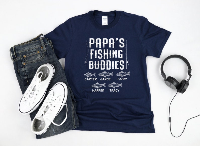Custom Papa Fishing Shirt/ Cute Grandkids Names Gift/ Papa's Fishing Buddies/ Personalized Grandpa Shirt/ Fishing Gift For Papa