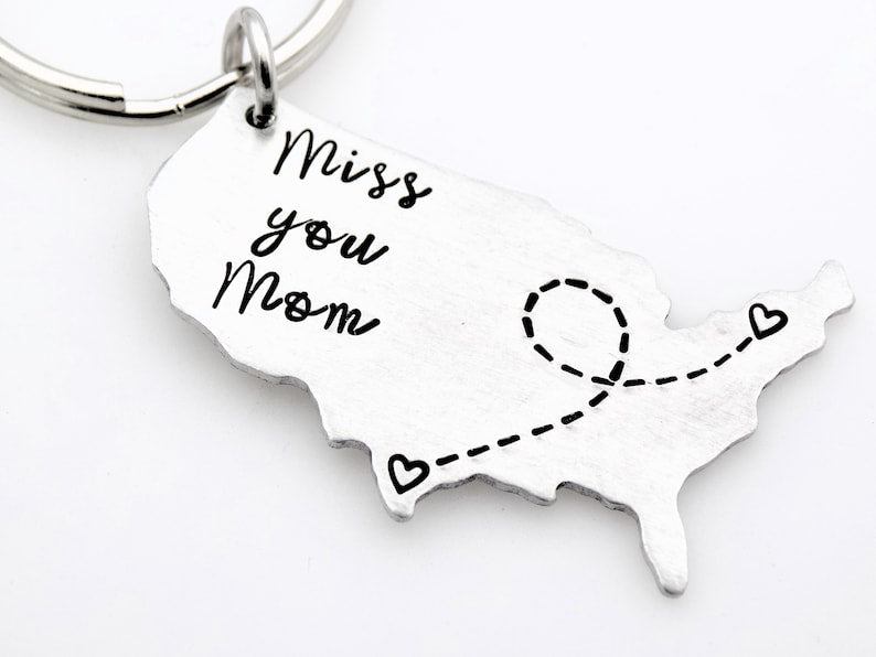 Location Map keychain Long distance Mother College going away gift Miss you Mom Custom with your states Mother's Day gift from daughter or son