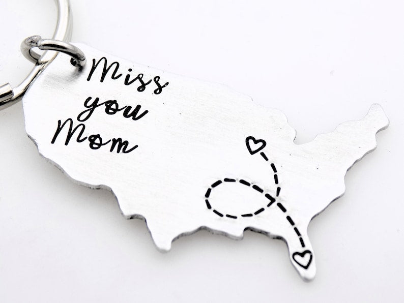 Location Map keychain Long distance Mother College going away gift Miss you Mom Custom with your states Mother's Day gift from daughter or son