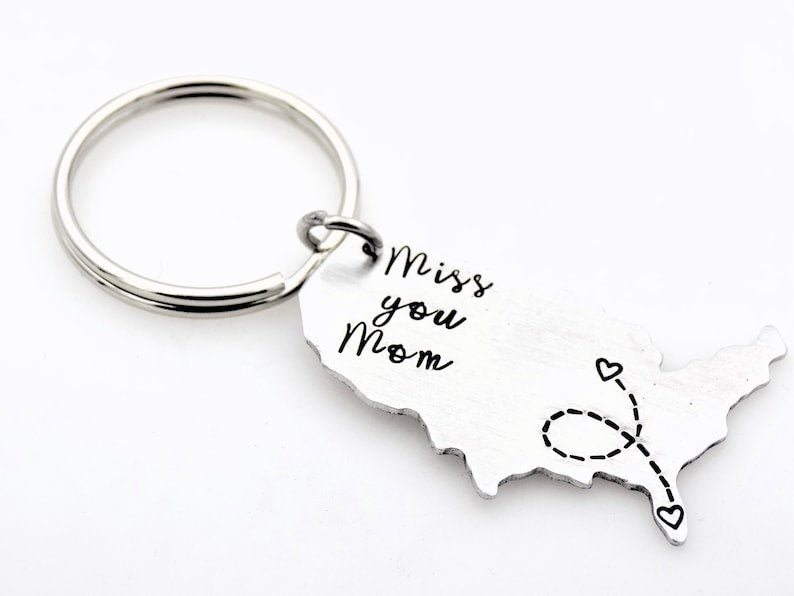 Location Map keychain Long distance Mother College going away gift Miss you Mom Custom with your states Mother's Day gift from daughter or son