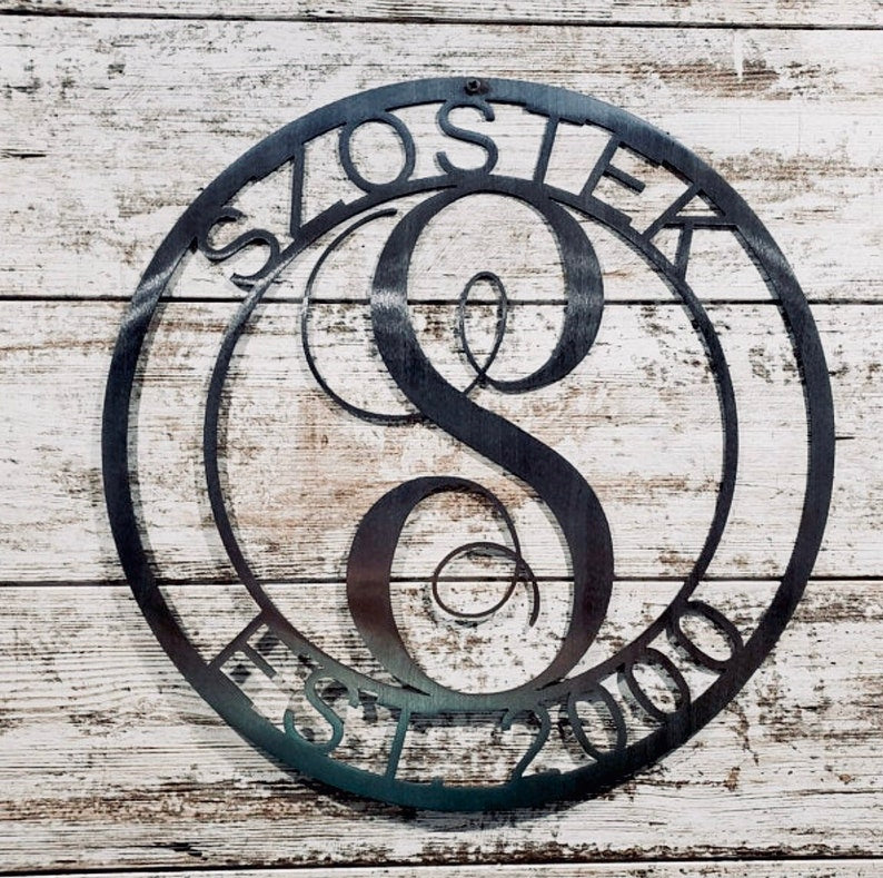 ROUND SCROLL MONOGRAM | Established Last Name Sign | Custom Metal Sign | Anniversary Gift | Personalized Wedding Gift | Couples Gift