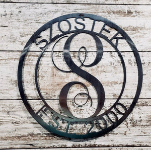 ROUND SCROLL MONOGRAM | Established Last Name Sign | Custom Metal Sign | Anniversary Gift | Personalized Wedding Gift | Couples Gift