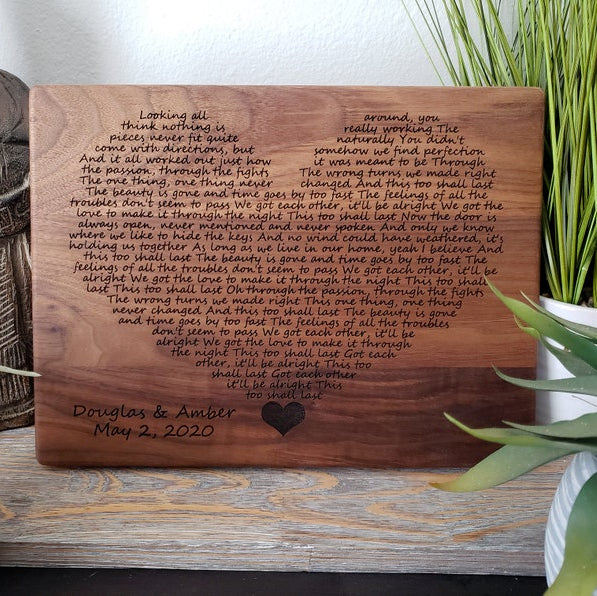 Wedding Song Lyrics Engraved,  Anniversary Gift, First Dance Lyrics, 5th Anniversary, Couple Anniversary, Wedding Gift, 1st Anniversary