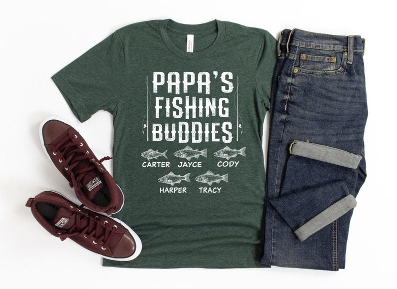 Custom Papa Fishing Shirt/ Cute Grandkids Names Gift/ Papa's Fishing Buddies/ Personalized Grandpa Shirt/ Fishing Gift For Papa