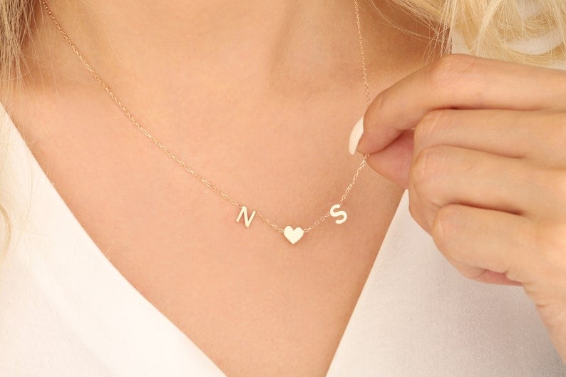 Gold Initial Necklaces, Couples Heart Necklace, Gold Name Necklace, Letter Necklace, Meaningful Gift For Moms, Gift For Mothers Day