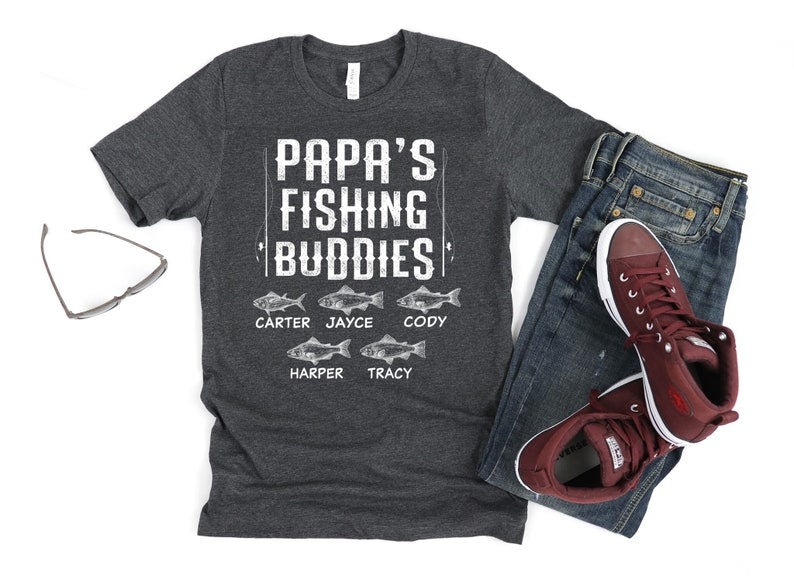 Custom Papa Fishing Shirt/ Cute Grandkids Names Gift/ Papa's Fishing Buddies/ Personalized Grandpa Shirt/ Fishing Gift For Papa