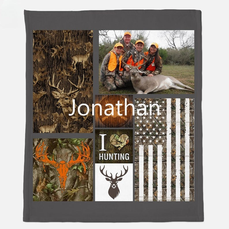 Hunting Personalized Blanket, Custom Picture Throw, Personalized Gift for hunting lovers, Custom Camo Blanket