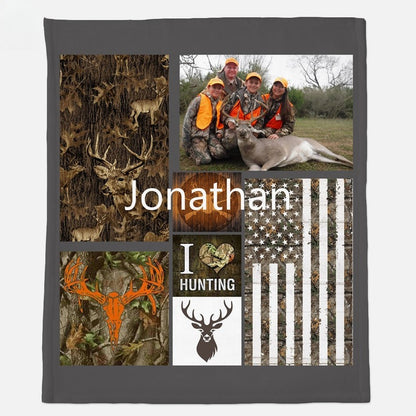 Hunting Personalized Blanket, Custom Picture Throw, Personalized Gift for hunting lovers, Custom Camo Blanket