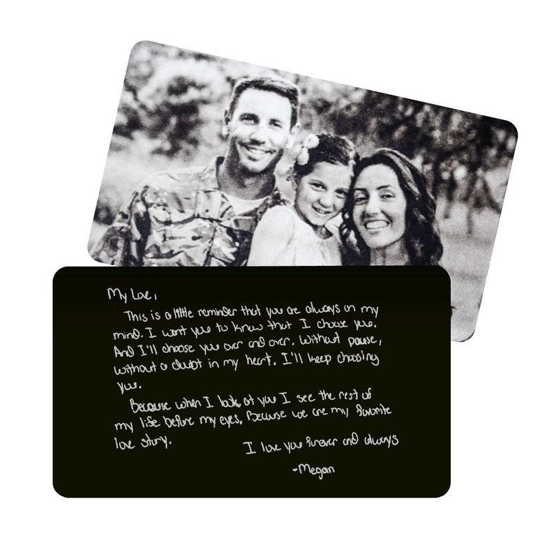 Personalized Handwritten Wallet Card Black, Etched Wallet Insert, Metal Wallet Card, Anniversary Gift