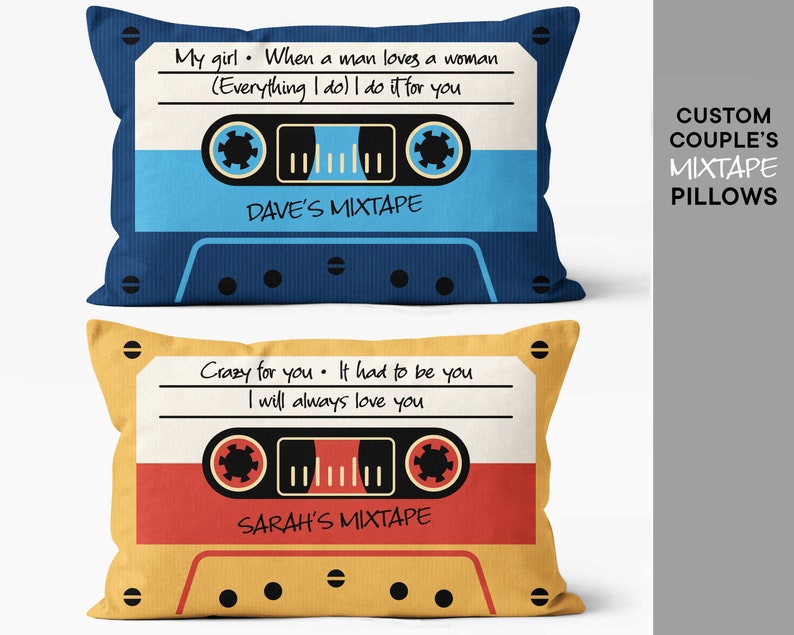 Custom mixtape couples gift - Couple Mixtape pillow - Romantic couple gift - Couple pillows - Insert included - Valentine's gift