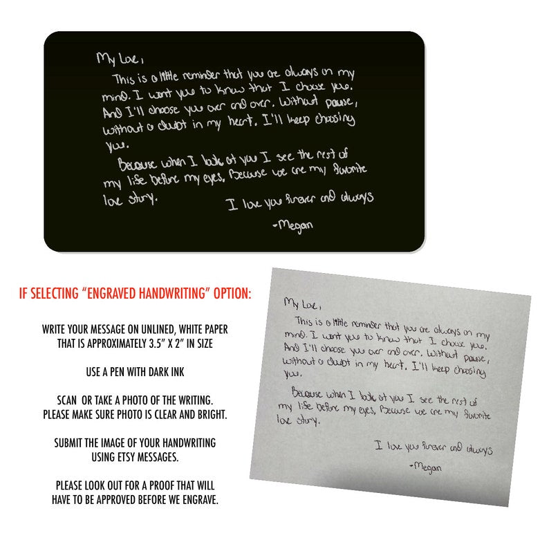 Personalized Handwritten Wallet Card Black, Etched Wallet Insert, Metal Wallet Card, Anniversary Gift