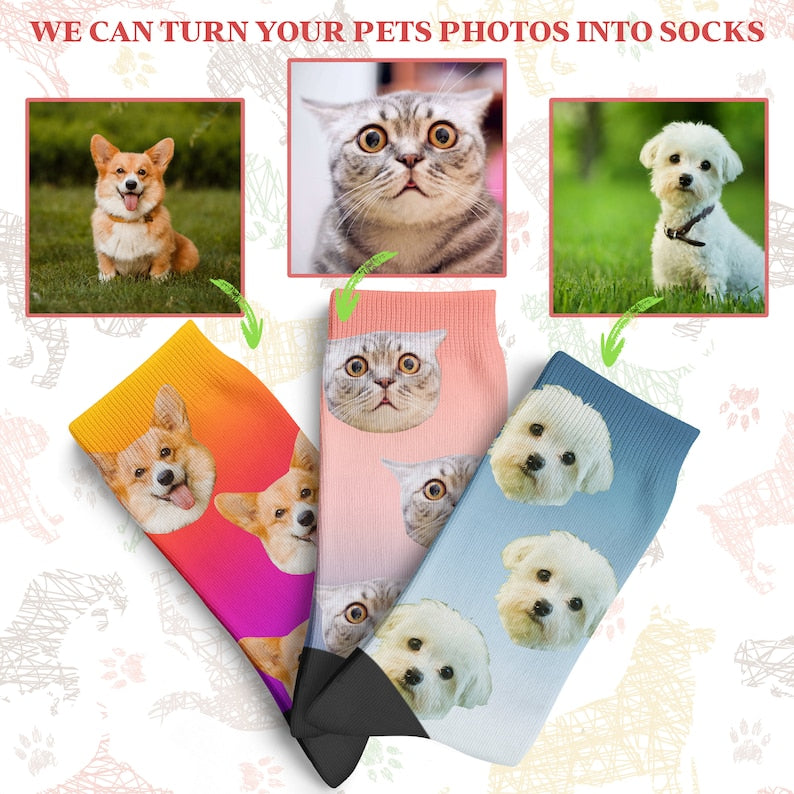 Funny Socks with Faces for Men Women Cats Dogs, Personalized Photo Gifts | Personalized Socks for Women Men