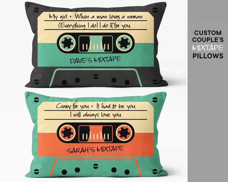 Custom mixtape couples gift - Couple Mixtape pillow - Romantic couple gift - Couple pillows - Insert included - Valentine's gift