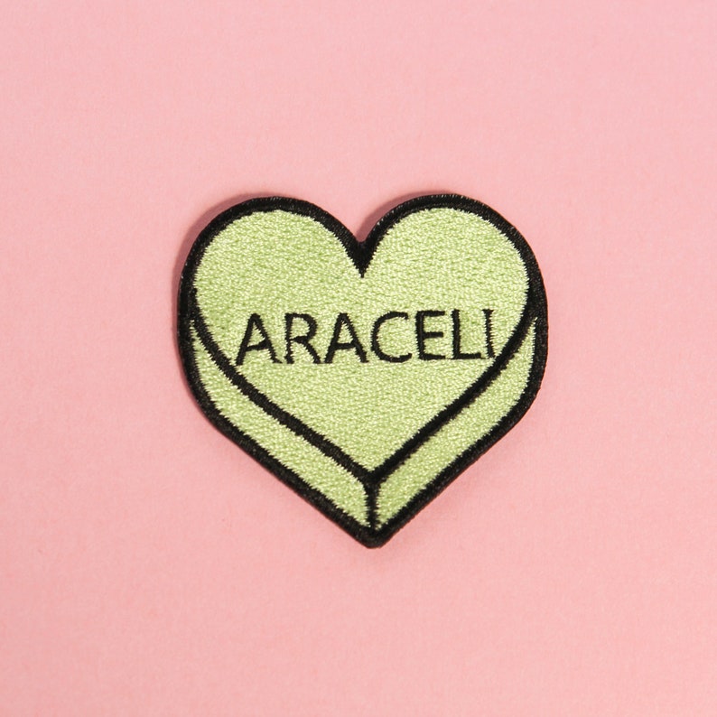 Personalized Name, Word or Date Iron on Patch for Hats, Purses, Backpacks, etc. Candy Heart Sew on Badge. Custom Embroidery. Cute Gift Idea il_794xN.2779147049_4622.jpg