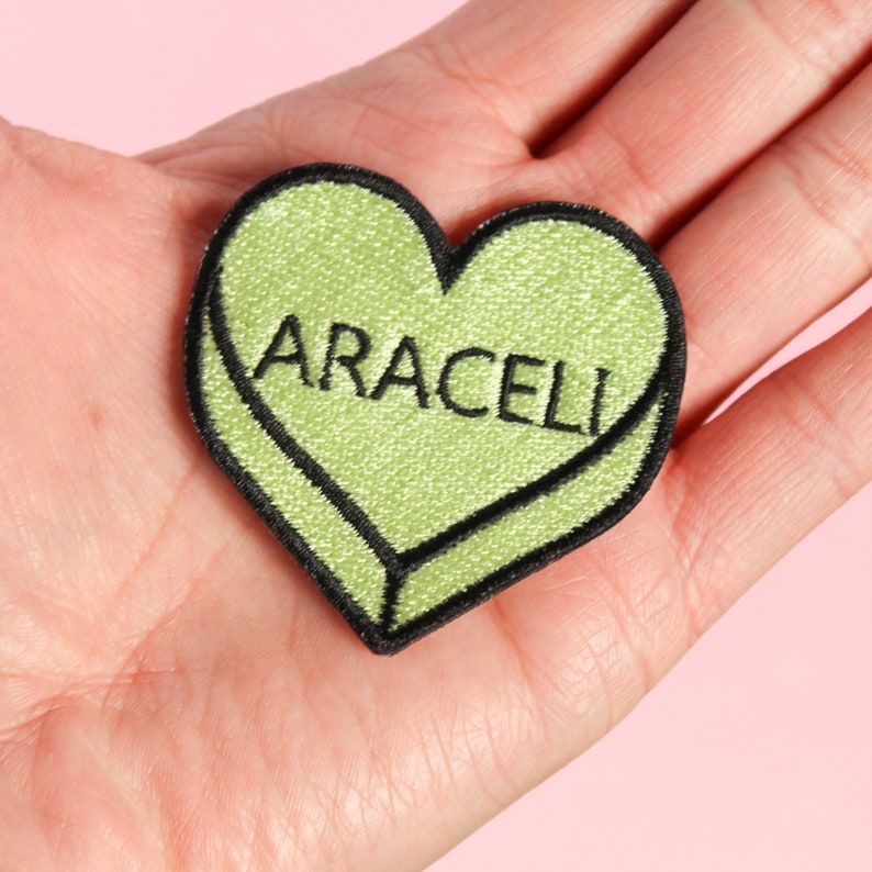 Personalized Name, Word or Date Iron on Patch for Hats, Purses, Backpacks, etc. Candy Heart Sew on Badge. Custom Embroidery. Cute Gift Idea il_794xN.2779147073_o6m9.jpg