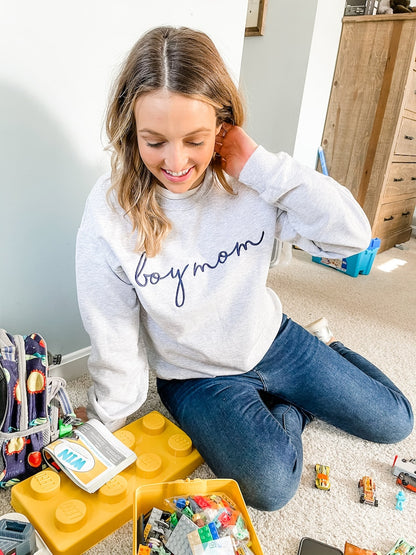 Boy Mom Personalized Crewneck Sweatshirt | Personalized Crew Neck Pullover | Embroidered Sweatshirt | Mother's Day Gift