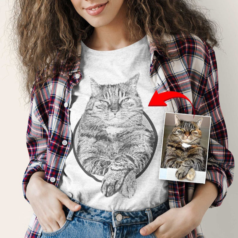 Personalized cat photo t Shirt perfect gift for cat owners unique pet loss tribute shirt custom cat portrait apparel Personalized shirt Cat Lovers Mother's Day Gift For Cat Mom