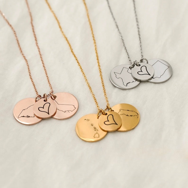 Personalized Jewelry Best Friend Gifts Long Distance Friendship State Necklace Best Gifts Name State Charm Necklace Back to College Gift