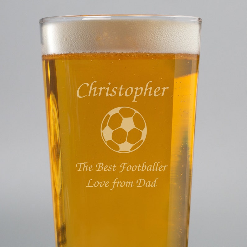 Personalised Pint Glass Football Design Gifts Ideas For Him Mens Boys Birthday Christmas Fathers Day Son Uncle Dad Awards Best Coach Manager