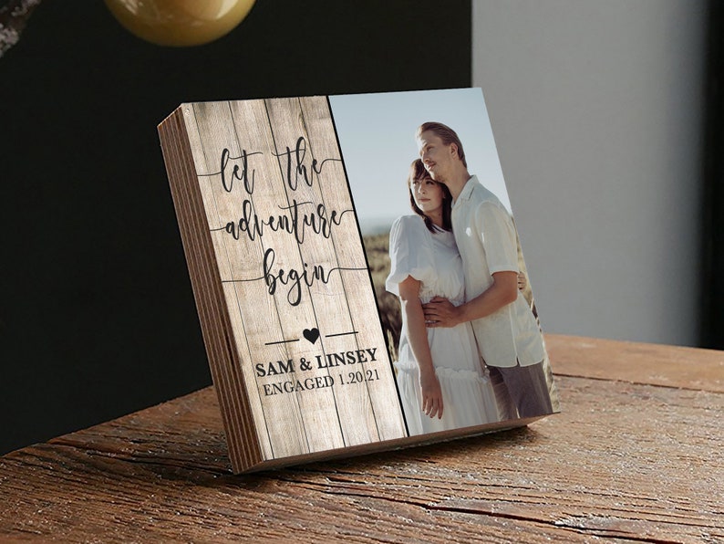 Personalized Engagement Frame Gift - Custom Photo Block - Newly Engaged Gift for Couple - Engagement Gifts