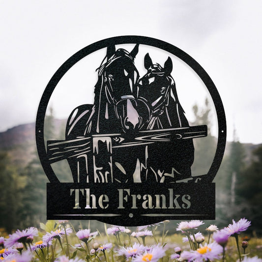 Custom Horses - Fence – Metal Sign Personalized Horse Metal Sign, Farmhouse Wall Art Decor, Custom Farmer Name Metal Hanging Sign, Farm Address Sign, Farmer Gift, Custom Craft