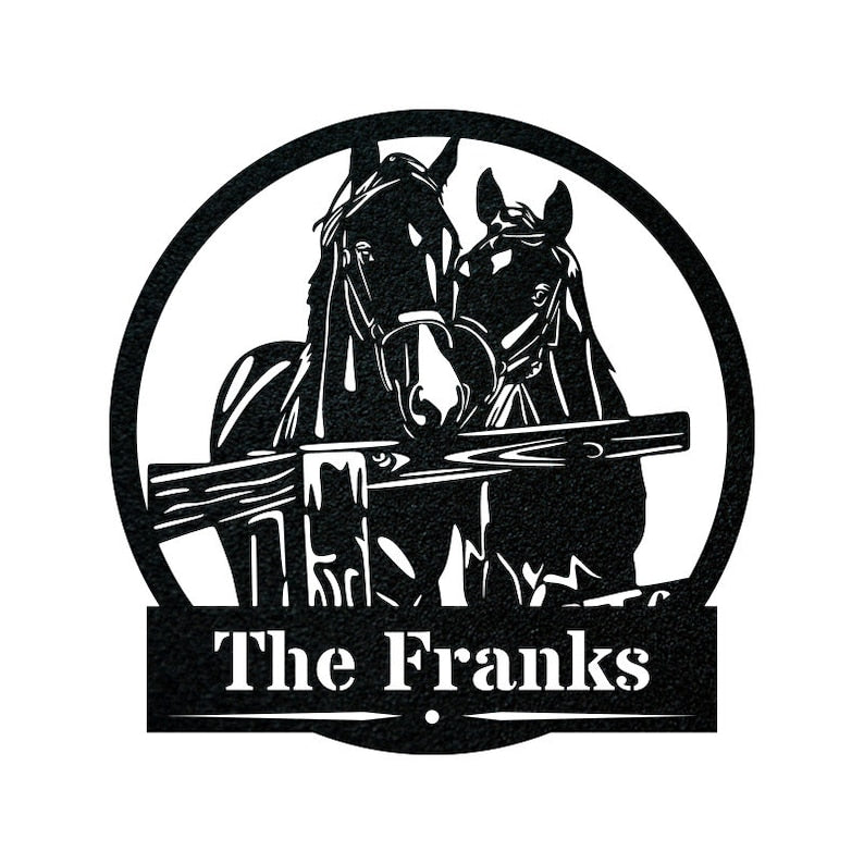 Custom Horses - Fence – Metal Sign Personalized Horse Metal Sign, Farmhouse Wall Art Decor, Custom Farmer Name Metal Hanging Sign, Farm Address Sign, Farmer Gift, Custom Craft