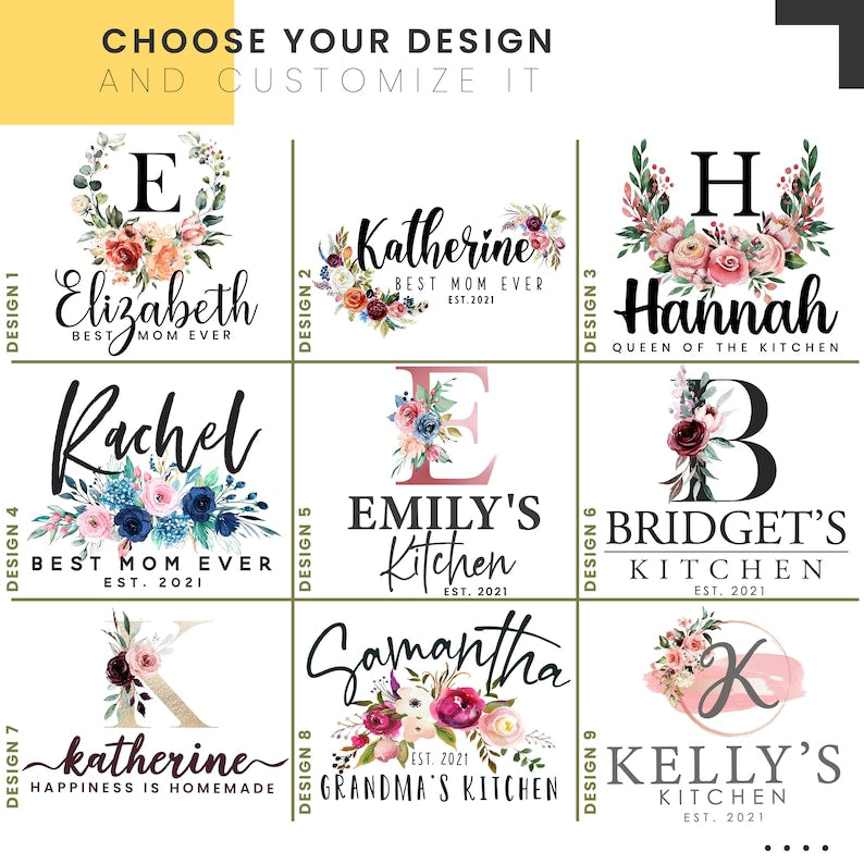 Personalized Floral Apron for Women w/ Pocket Adjustable Neck Custom Aprons Chef Gifts Grilling Apron Baking Gift, Mom, Daughter, Kitchen