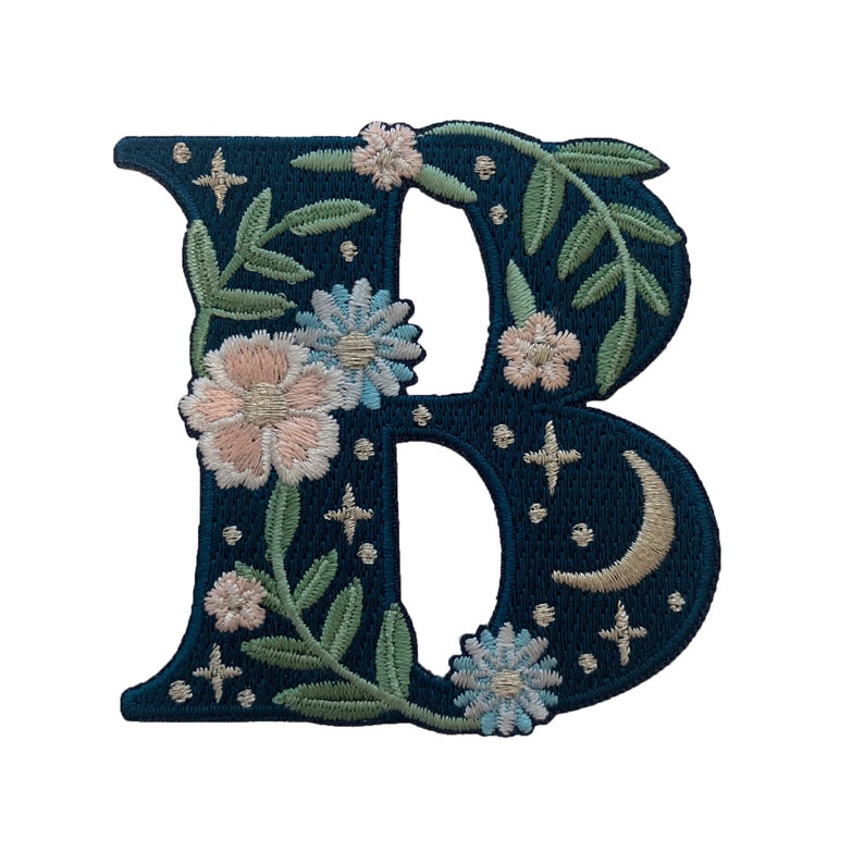 Botanical Letter Patches - Embroidered Applique Letters - Choose Your Letter or Initial! Flowers, Moon, & Stars Details! il_794xN.3034288644_p73p.jpg