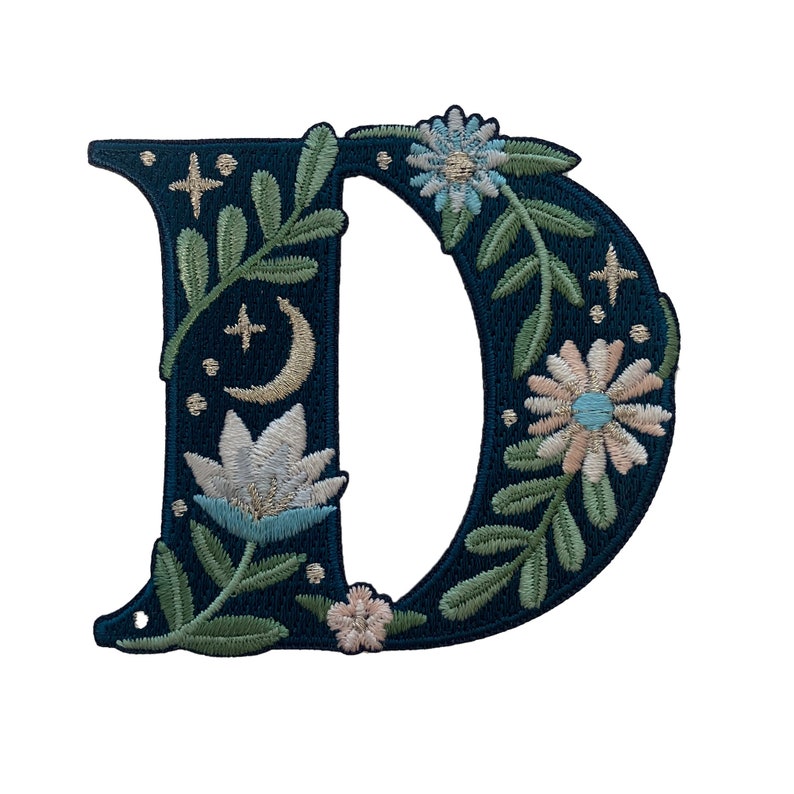 Botanical Letter Patches - Embroidered Applique Letters - Choose Your Letter or Initial! Flowers, Moon, & Stars Details! il_794xN.3034289462_g2hz.jpg