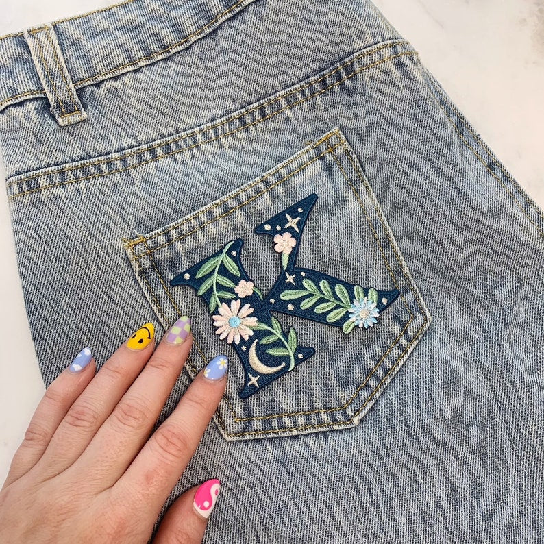 Botanical Letter Patches - Embroidered Applique Letters - Choose Your Letter or Initial! Flowers, Moon, & Stars Details! il_794xN.3034293120_l8oz.jpg