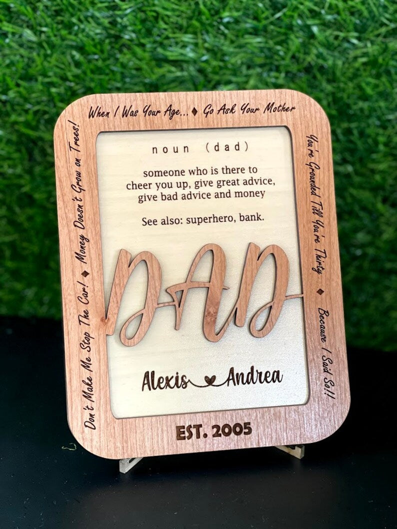 Unique Father's Day Gift for dad or Grandpa - Personalized Wooden Dad Plaque with Personalized Names and Dates