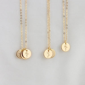 Personalized Birth Flower Disc Necklace, Month Initial Charm Necklace, Chain Necklace Jewellery, Christmas Bridesmaid Gift for Wedding/Mom
