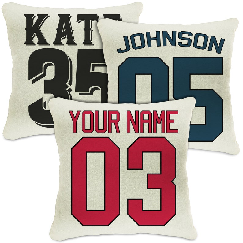 Personalized Sports Throw Pillow Cover Decor w/Number & Name - Customized Baseball Basketball Football Soccer Pillows Case, Home Decorations