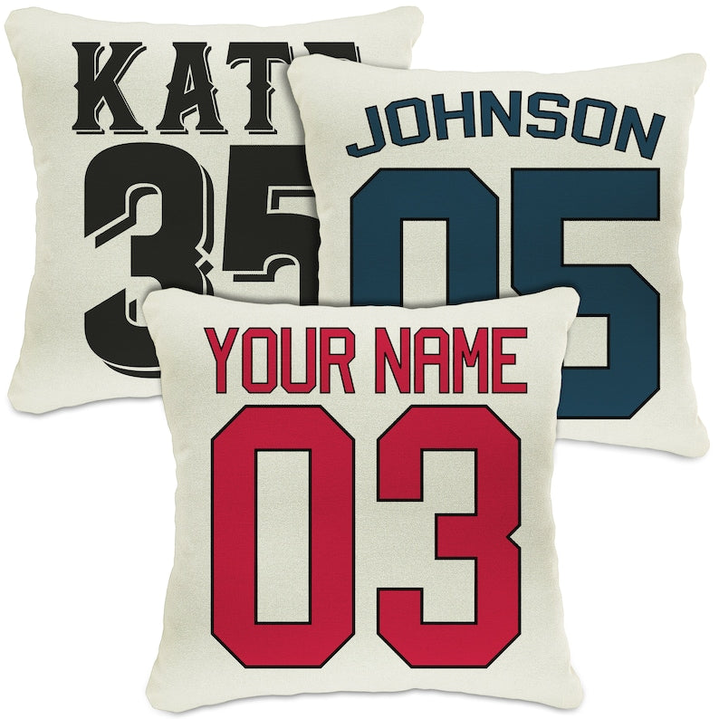 Personalized Sports Throw Pillow Cover D cor w/Number & Name - Customized Baseball Basketball Football Soccer Pillows Case, Home Decorations