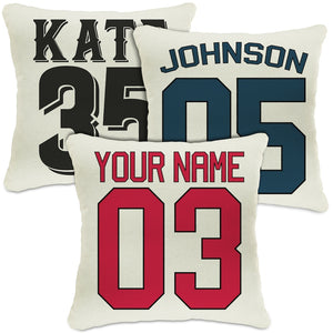 Personalized Sports Throw Pillow Cover D cor w/Number & Name - Customized Baseball Basketball Football Soccer Pillows Case, Home Decorations