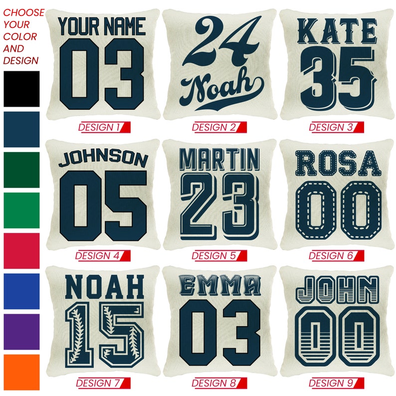 Personalized Sports Throw Pillow Cover Decor w/Number & Name - Customized Baseball Basketball Football Soccer Pillows Case, Home Decorations