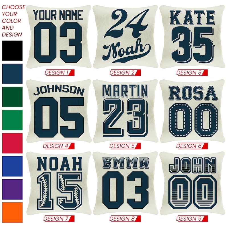 Personalized Sports Throw Pillow Cover D cor w/Number & Name - Customized Baseball Basketball Football Soccer Pillows Case, Home Decorations