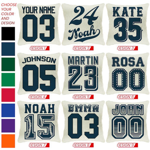 Personalized Sports Throw Pillow Cover D cor w/Number & Name - Customized Baseball Basketball Football Soccer Pillows Case, Home Decorations