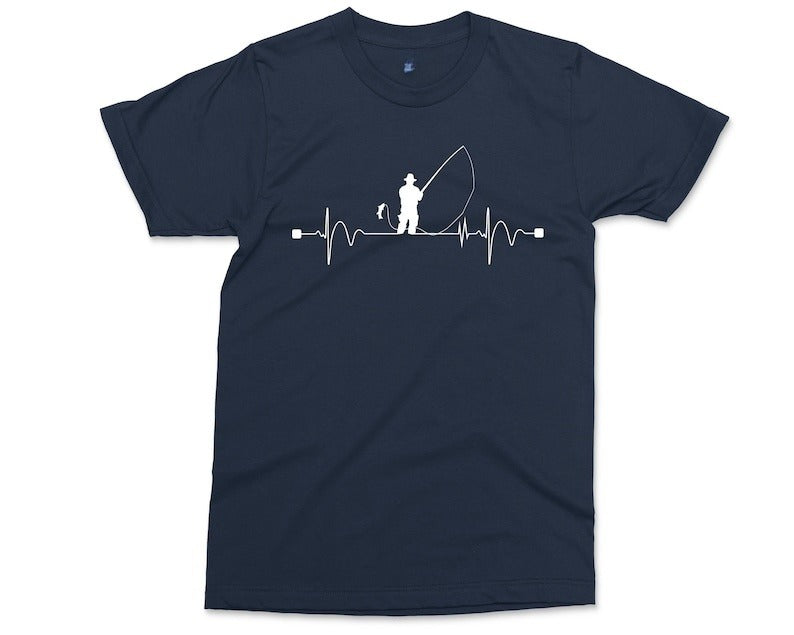 Fishing Heart Beat Pulse T-Shirt Fisherman Gift Angling Angler Catching Fish Fathers Day Daddy Grandad Gift Tee Mens Birthday Shirt