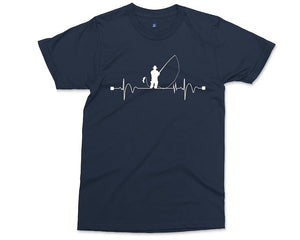 Fishing Heart Beat Pulse T-Shirt Fisherman Gift Angling Angler Catching Fish Fathers Day Daddy Grandad Gift Tee Mens Birthday Shirt