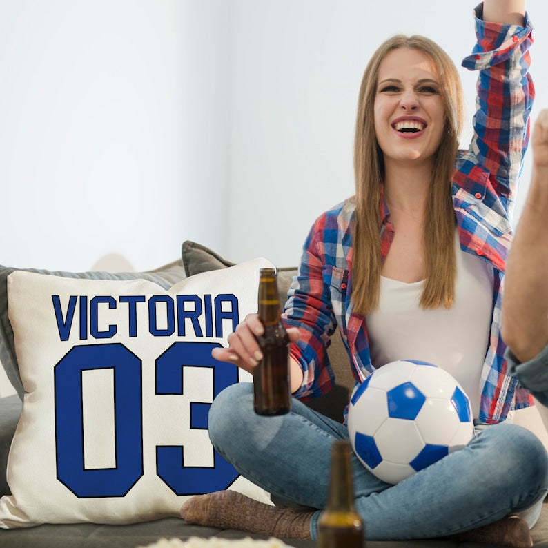 Personalized Sports Throw Pillow Cover D cor w/Number & Name - Customized Baseball Basketball Football Soccer Pillows Case, Home Decorations