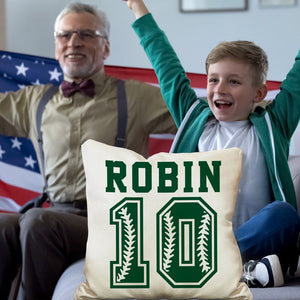 Personalized Sports Throw Pillow Cover Decor w/Number & Name - Customized Baseball Basketball Football Soccer Pillows Case, Home Decorations