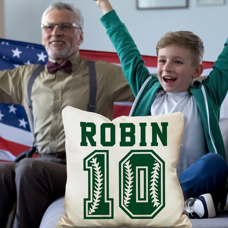 Personalized Sports Throw Pillow Cover D cor w/Number & Name - Customized Baseball Basketball Football Soccer Pillows Case, Home Decorations