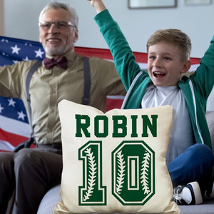 Personalized Sports Throw Pillow Cover D cor w/Number & Name - Customized Baseball Basketball Football Soccer Pillows Case, Home Decorations