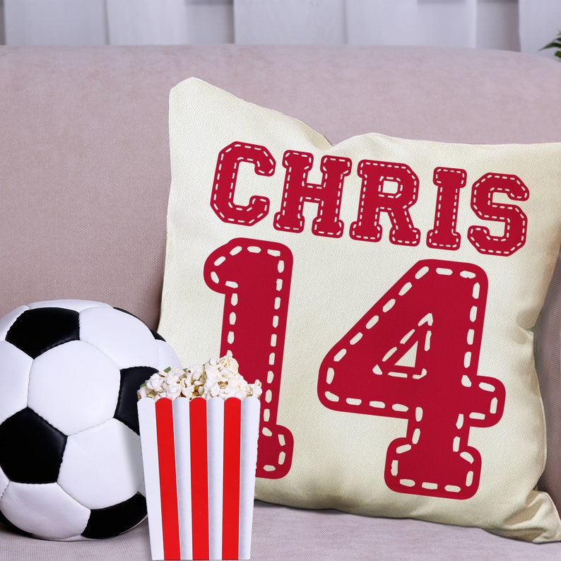 Personalized Sports Throw Pillow Cover Decor w/Number & Name - Customized Baseball Basketball Football Soccer Pillows Case, Home Decorations