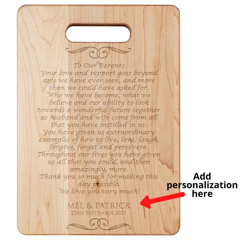 Wedding Gift for Parents from Bride and Groom Cutting Board l Unique Mother, Father In Law Wedding Gift l Custom Maple Cutting Board