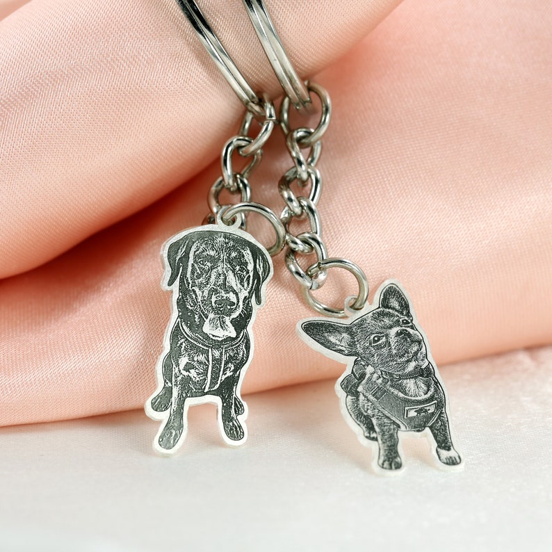 Sliver Pet Portrait Keychain,Personalized Pet Dog Memorial Keyring,Photo keychain,Custom Lover Gift,Pet Memorial Gift,Dog Keychain