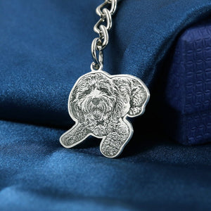 Sliver Pet Portrait Keychain,Personalized Pet Dog Memorial Keyring,Photo keychain,Custom Lover Gift,Pet Memorial Gift,Dog Keychain