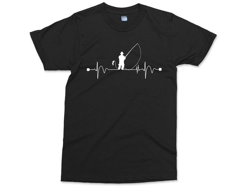 Fishing Heart Beat Pulse T-Shirt Fisherman Gift Angling Angler Catching Fish Fathers Day Daddy Grandad Gift Tee Mens Birthday Shirt