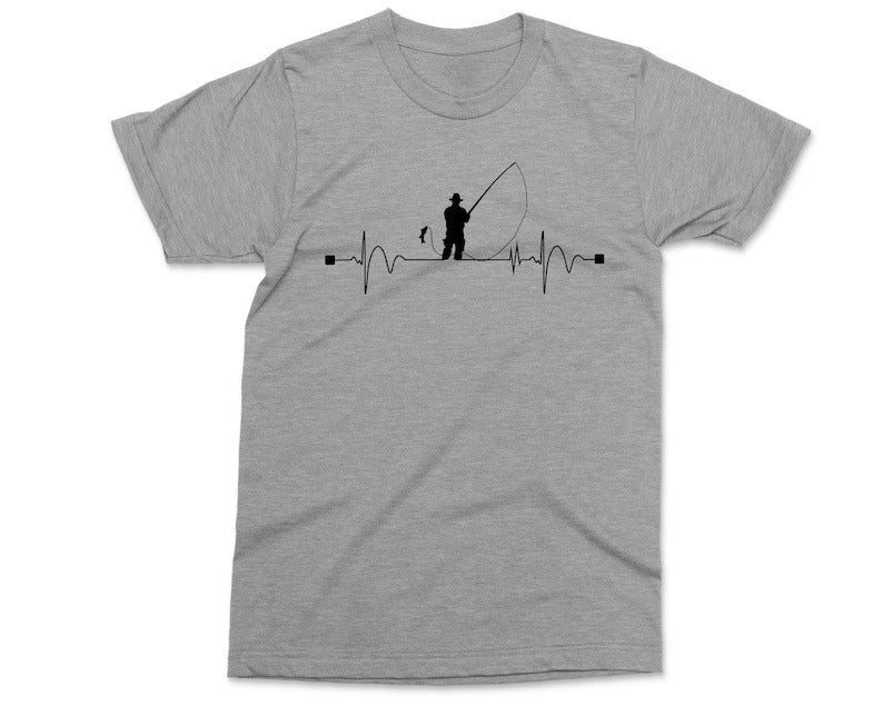 Fishing Heart Beat Pulse T-Shirt Fisherman Gift Angling Angler Catching Fish Fathers Day Daddy Grandad Gift Tee Mens Birthday Shirt